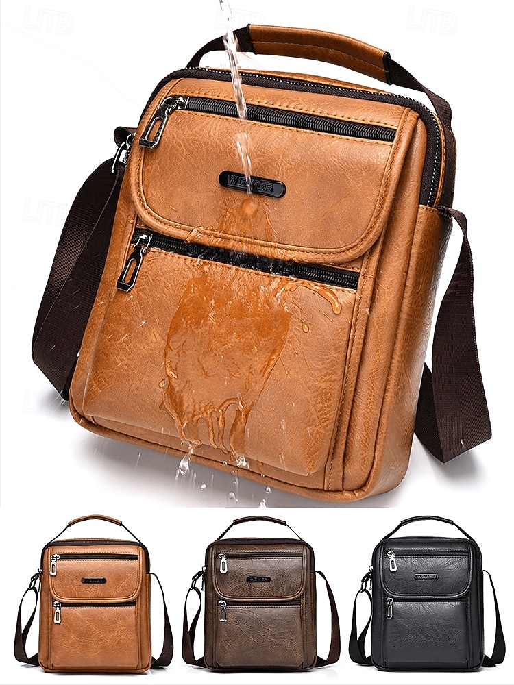 Férfi vízálló műbőr crossbody táska több zsebes kialakítással – laza utazó válltáska napi ingázáshoz, munkába vagy hétvégi kirándulásokhoz 2025 - $19.99 –P7