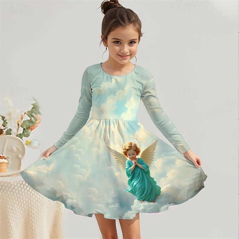 Mädchen' 3D Grafik Kleid Langarm Sommer Frühling Urlaub Täglich Ferien Prinzessin Schön Süß Kinder 4-12 Jahre Freizeitkleid A Linie Kleid Knielang Normale Passform 2025 - $16.99 –P1