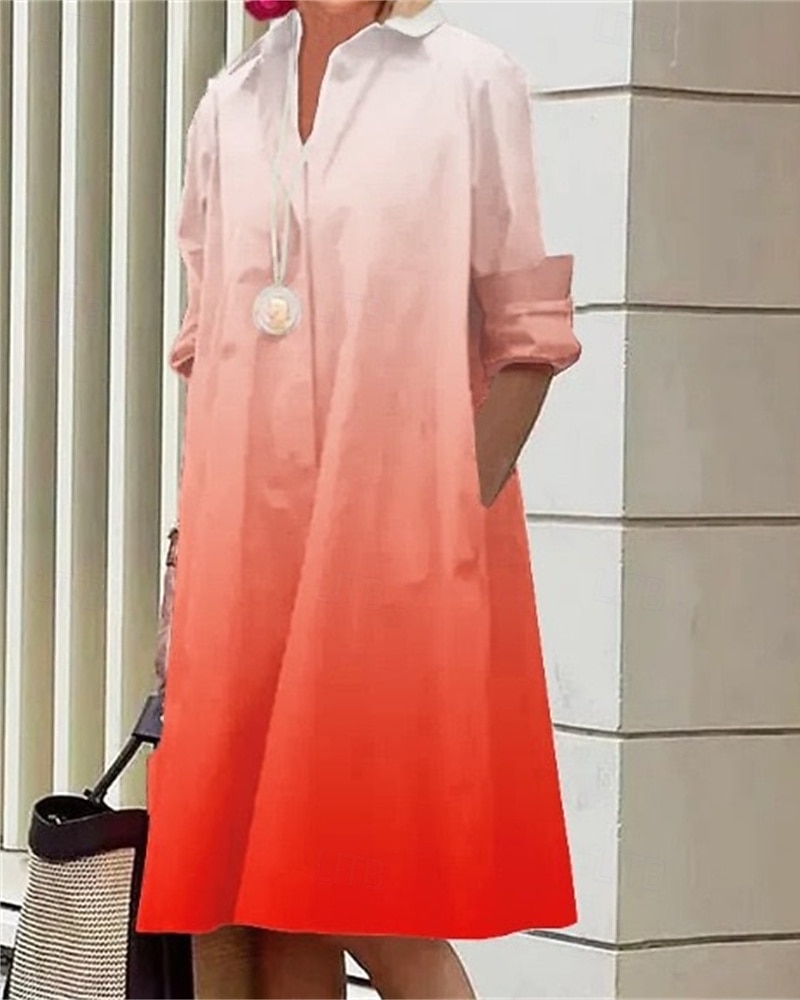 Damen Midikleid Hemdblusenkleid Freizeitkleid Mode Modern Täglich Strand Wochenende Normale Passform Farbverläufe Langarm Hemdkragen Schwarz Gelb Rote Blau Frühling Herbst 2025 - $24.99 –P4