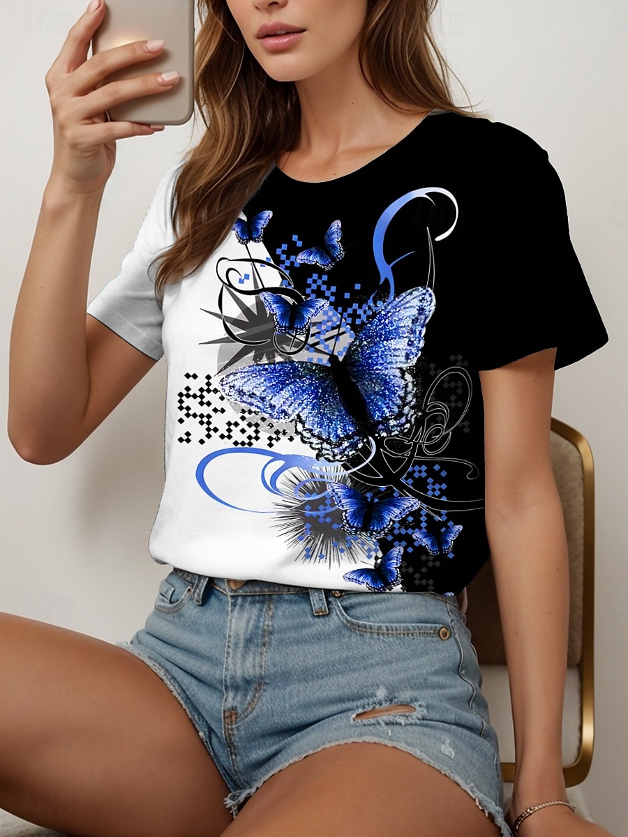 Femmes T-shirt Graphique Animal Géométrique ancien Mode Élégant Manche Courte Col ras du cou Col rond Hauts Réguliers Quotidien Week-end Imprimé Noir + Blanc + Gris Jaune Rouge Bleu Violet Ét de 2025 ? $19.99 –P7