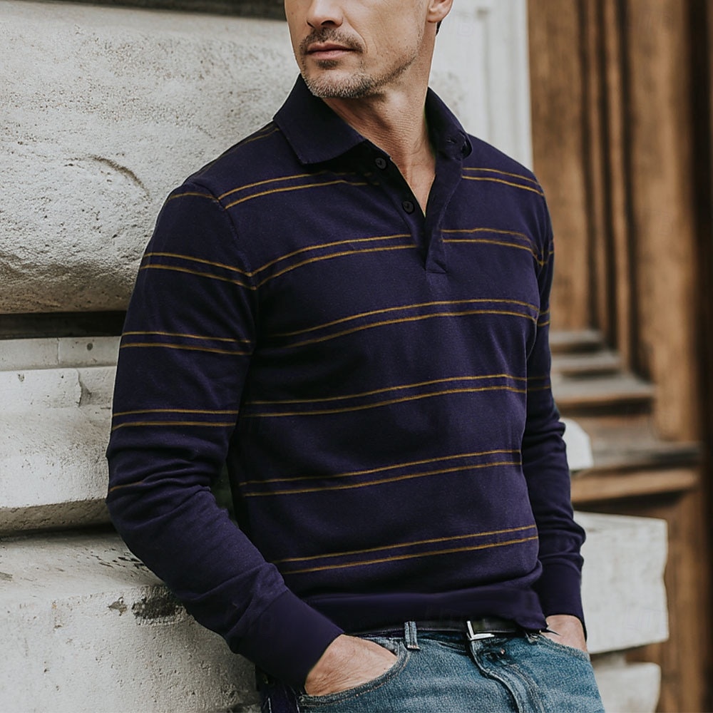 Муж. Горизонтальные полосы Регби-поло Длинный рукав Футболки поло Рубашки с воротником Спортивная одежда На каждый день Школа на открытом воздухе Одежда для спорта и отдыха 3D печать Весна Осень Зима 2026 - $25.99 –P3