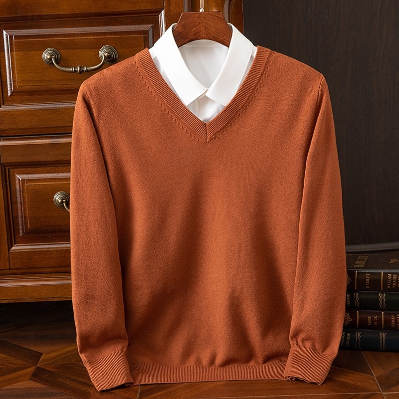 Herr Pullover tröja Stickad tröja Ribbad Sticka Vanliga toppar Stickat Slät V-hals Mode Grundläggande Semester Dagliga kläder Kläder Höst Vinter Kamel Vin S M L 2025 - $25.99 –P11