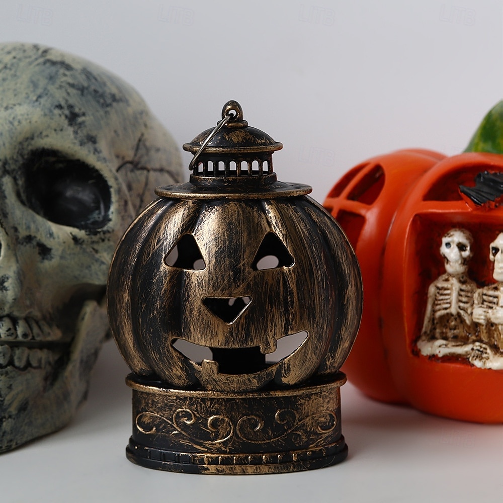 1 buc lumină de noapte în formă de craniu de dovleac zâmbitor din bronz argintiu de Halloween, pentru interior și exterior, pentru petreceri, groază și decor ciudat, lumină de atmosferă 2026 - $4.99 –P3