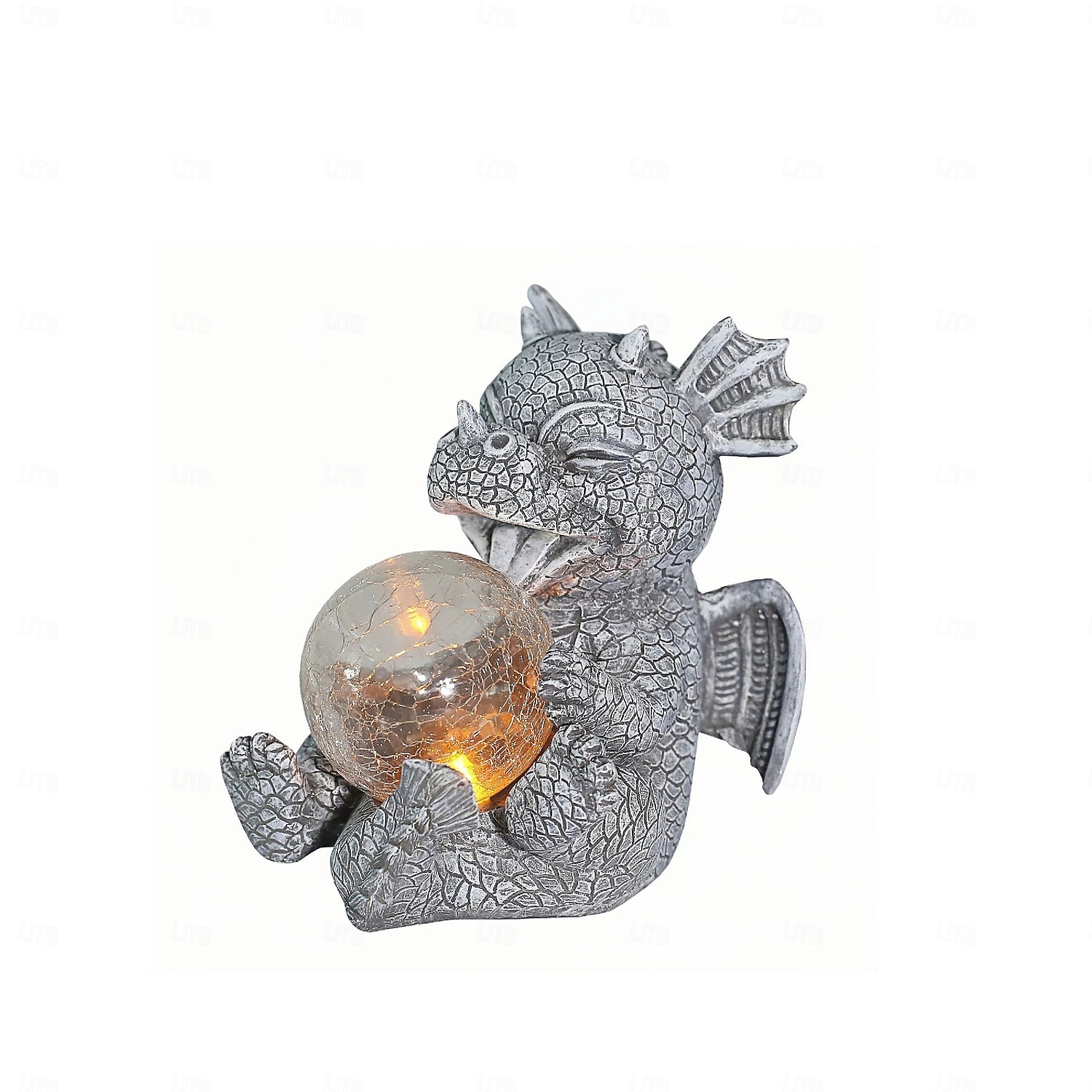 Kreativ dragehagestatuelampe Søt harpiksdragebaby som holder en magisk kule med solcelledrevet LED-lys til utendørs hagepynt 1 stk 2025 - $35.99 –P2
