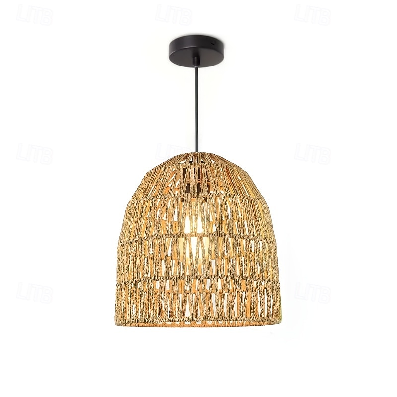 Lampa wisząca w stylu rustykalnym vintage, metalowa pleciona lina, splot bambusowy, wysokość 25 cm, ciepłe białe/białe światło, e26 e27, regulowany łańcuszek 2026 - $69.99 –P6