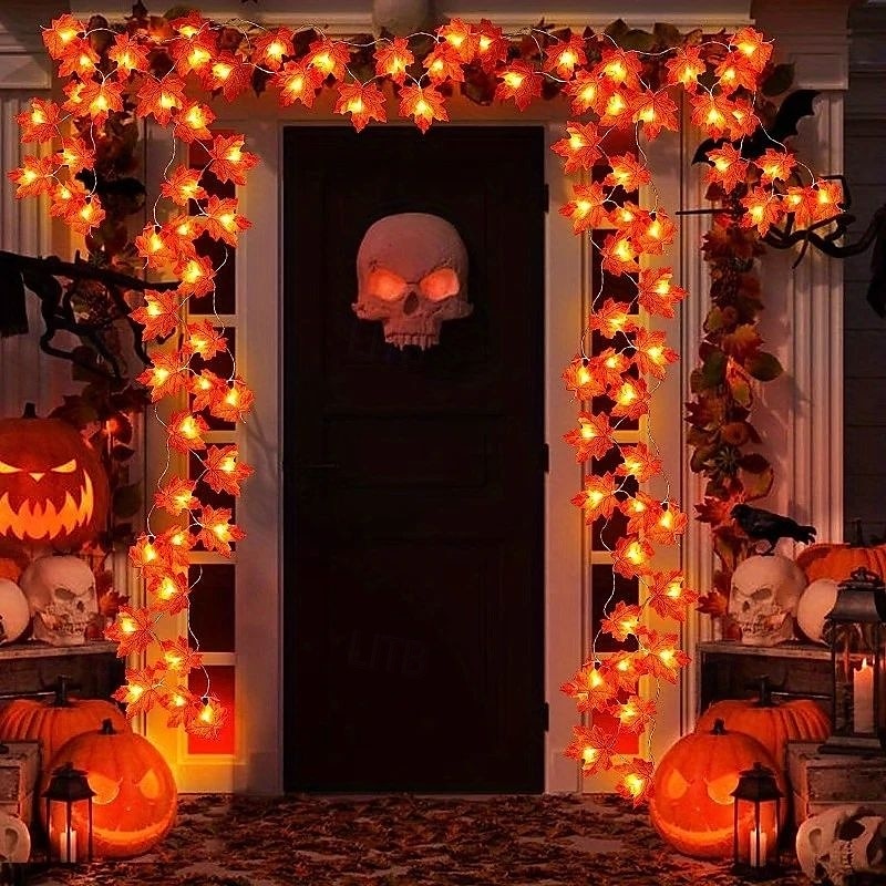 Guirlande lumineuse d'Halloween en forme de feuille d'érable et de citrouille, alimentée par piles, décoration d'intérieur et d'extérieur à suspendre pour étagère, bureau, porche, Thanksgiving, de 2025 ? $7.49 –P4