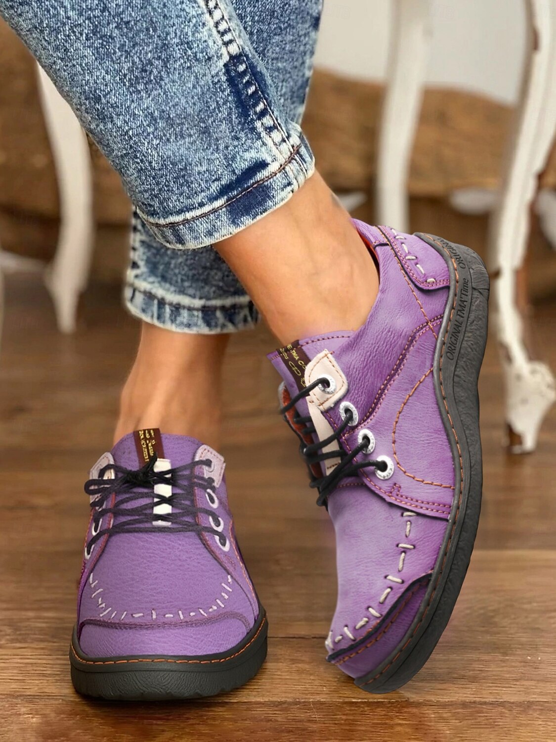 Chaussures décontractées à lacets en cuir violet pour femmes – Chaussures rétro confortables faites à la main pour le quotidien, les voyages et les activités de plein air de 2025 ? $69.99 –P6