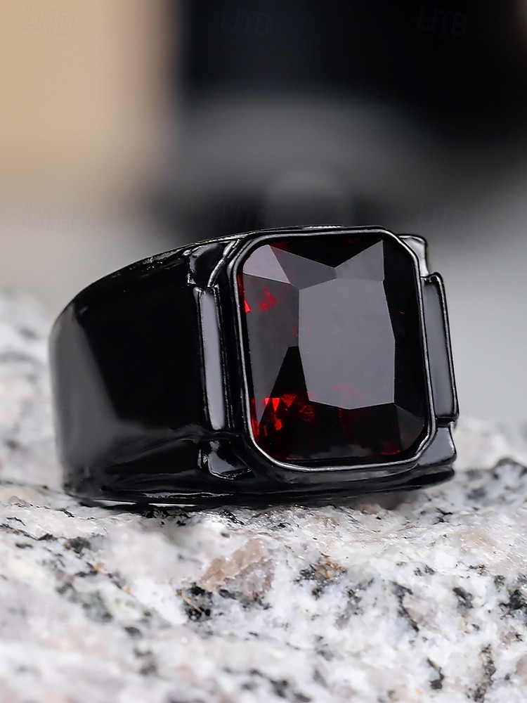 Inel bărbătesc negru din aliaj cu piatră prețioasă pătrată neagră – inel elegant și elegant pentru ținute casual și de seară 2025 - $9.99 –P8