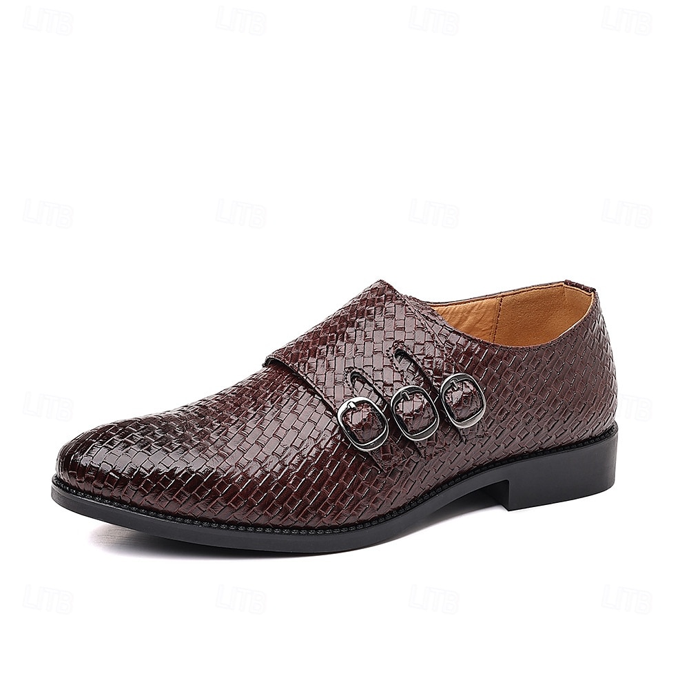 scarpe da uomo con triplo cinturino in similpelle intrecciata e testurizzata – design con fibbia unica per uomini alla moda, banchetti e ricevimenti serali del 2025 a $32.99 –P14
