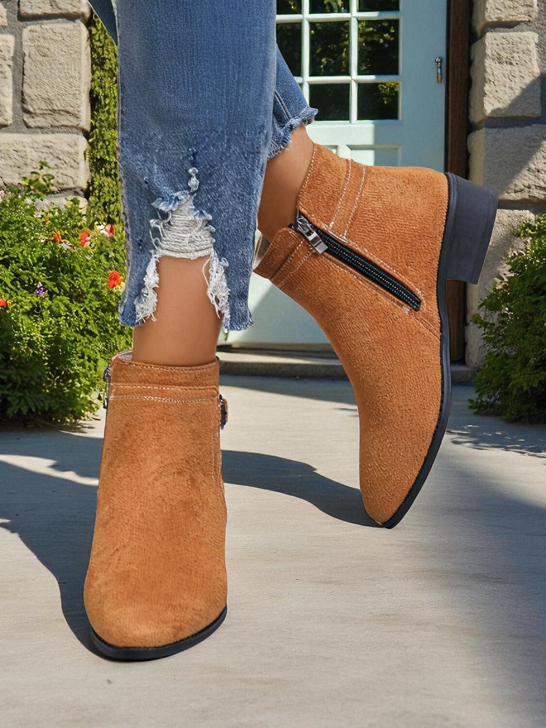 Pentru femei Cizme Zilnic Ghete Botine Cataramă Toc Jos Vârf ascuțit Clasic Casual minimalism Piele de Căprioară Imitație Fermoar Leopard Negru Muștar 2025 - $32.99 –P3