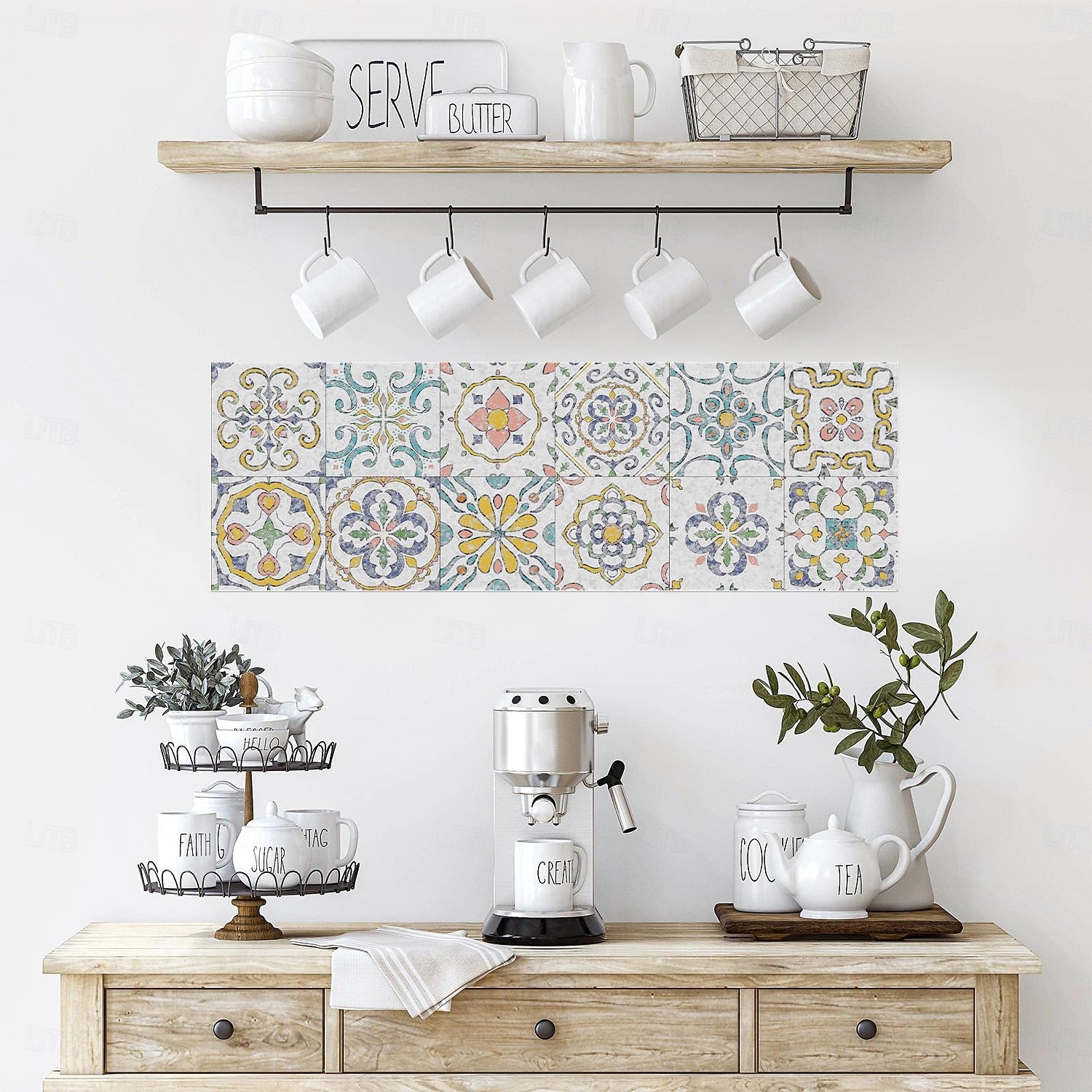 Adesivos de azulejo estilo marroquino 24 peças, decalques de parede de PVC com película de cristal espessada, à prova d'água &Decoração de parede de azulejo retrô removível e à prova de óleo para de 2025 por $10.99 –P5