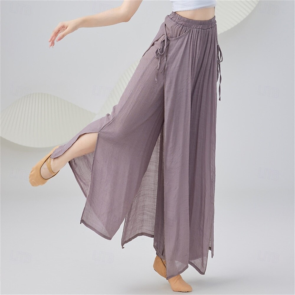 Pantalon d'entraînement de danse en coton et lin pour femme – pantalon ample et fluide pour la danse classique &répétition de danse moderne, pantalon d'entraînement long taille haute de 2025 ? $27.99 –P2