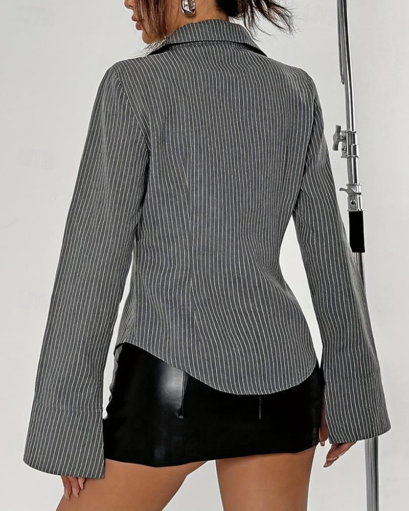 Per donna Camicia Bottoni A righe Quotidiano Elegante Essenziale Manica Lunga Colletto a Camicia Top Regolari Quotidiano Lavoro Ferie Grigio Primavera Autunno del 2026 a $31.99 –P3