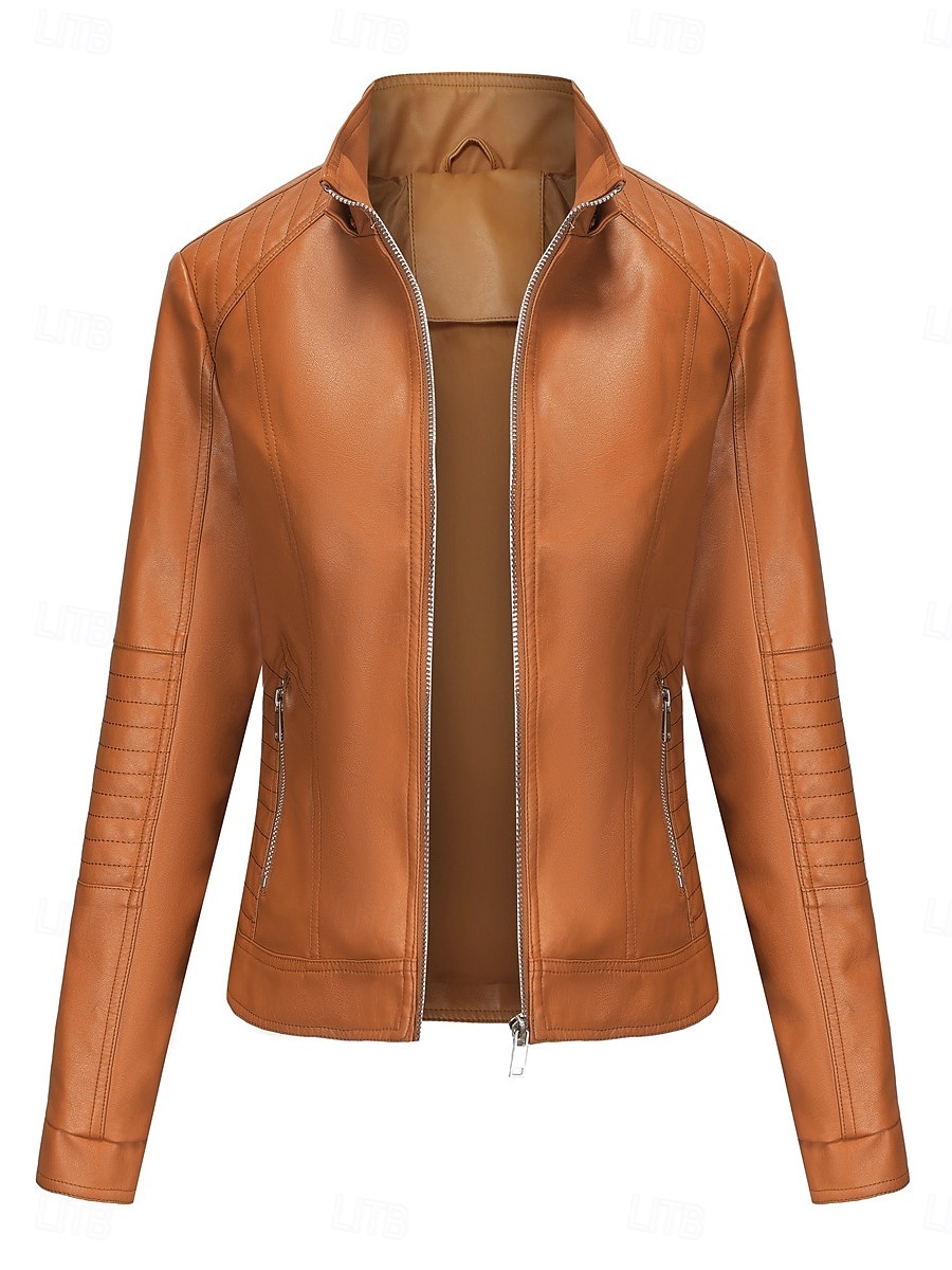 Femmes Veste en Similicuir Veste Décontractée Confortable Respirant Fermeture éclair Avec Poches Occasionnel Uni Vacances Rue Occasionnel Tenue quotidienne Fermeture éclair Court À capuche Coupe de 2025 ? $47.99 –P8