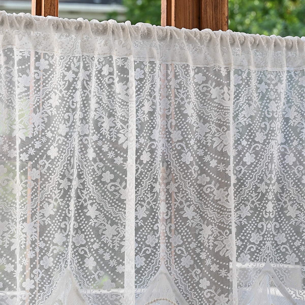 Lace Ruffled Kitchen Short Curtain Valance Vintage Floral Embroidered Short Sheer Cafe Curtain for Kitchen Window Rod Pocket Scalloped Bottom Beaded Sheer Valance1 Panel 2026 - $10.99 –P12