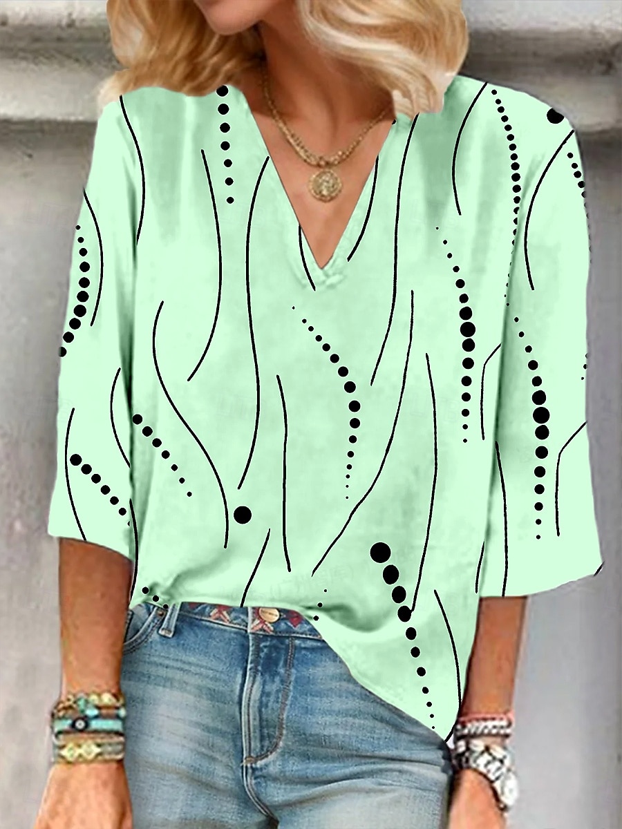Dames Blouse Grafisch Stip Abstract Elegant Vintage Stijlvol 3/4 mouw V-hals Normale tops Dagelijks Uitgaan Afdrukken Wit Lichtgroen Blozend Roze Licht Blauw Zomer Lente Herfst 2025 - $25.99 –P6