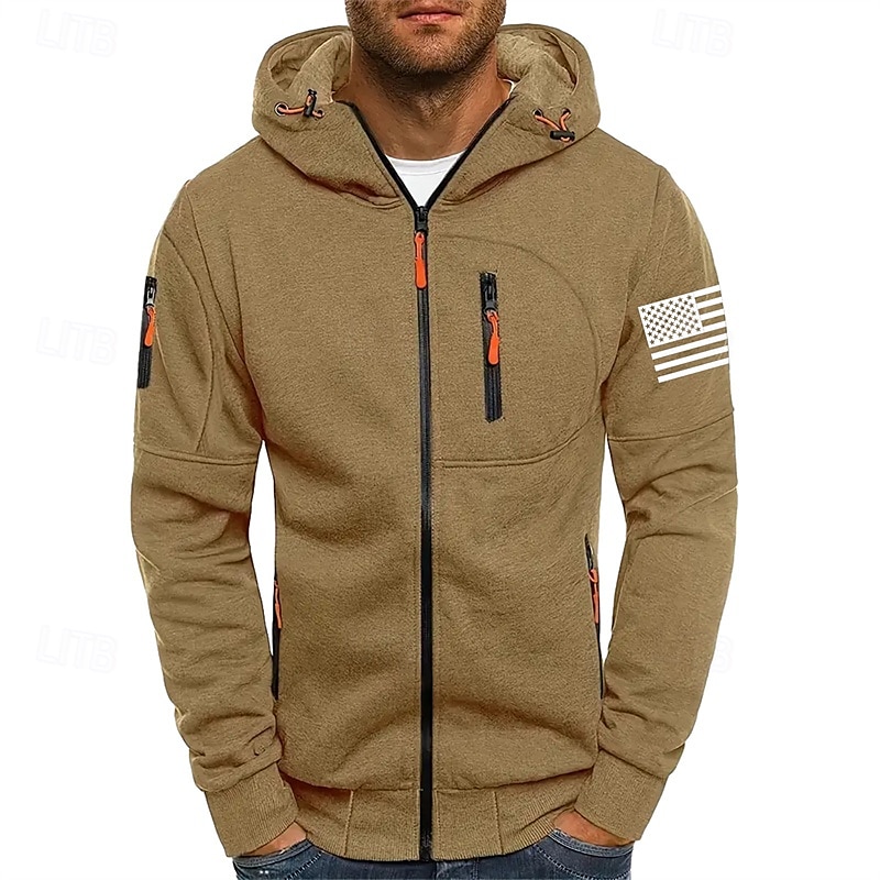 Per uomo Felpa con cappuccio Felpa con cappuccio a zip intera Nero Bianco Vino Verde militare Blu marino Con Cappuccio Bandiera Nazionale Con zip Tasca Sport & Outdoor Quotidiano Ferie Poliestere del 2025 a $22.99 –P9