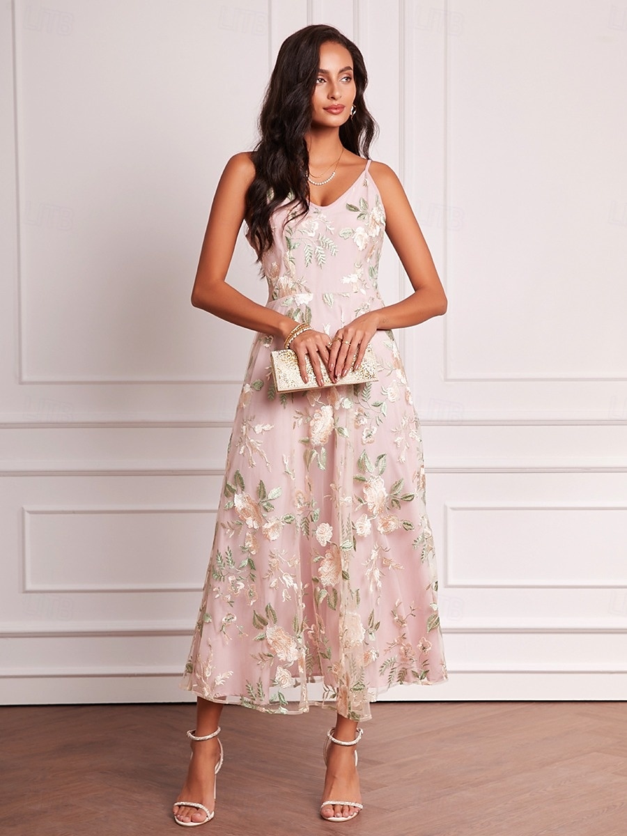 A-Linie Brautmutterkleid Elegant V Ausschnitt Bodenlang Chiffon Langarm mit Stickerei 2025 2025 - $119.99 –P3