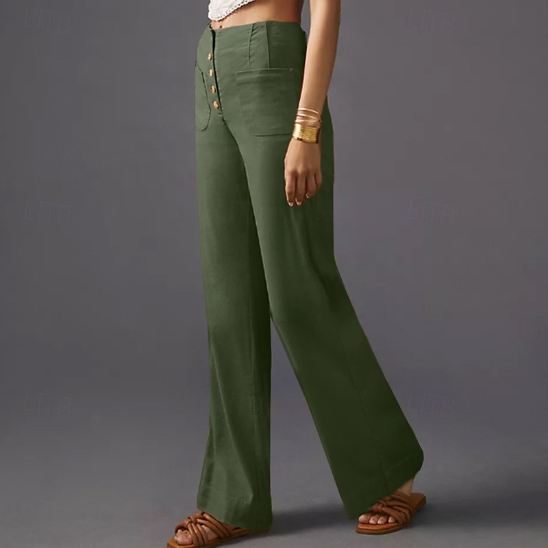 Femmes Jambe large Slacks Streetwear Occasionnel Longueur complète Naturel Uni Avec Poches Taille Élastique Confortable Rue Fête Week-end Noir Vert Véronèse Orange Automne Coupe régulière de 2025 ? $19.99 –P7