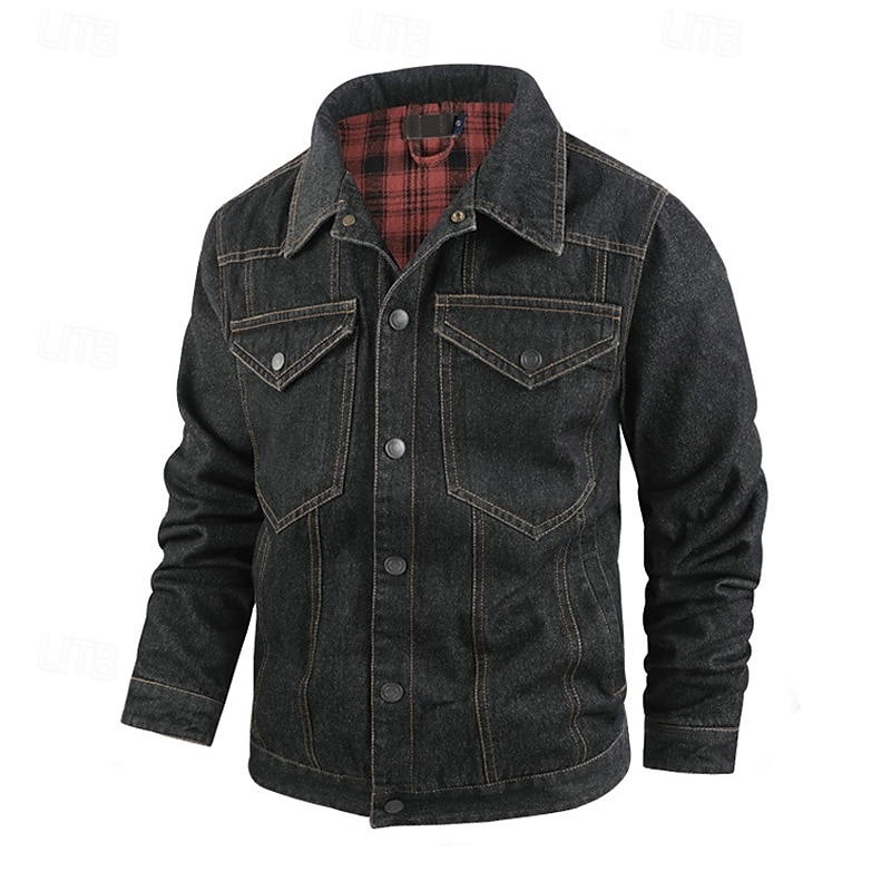 Homme Veste Légère Veste Décontractée Veste en Jean Vacances Quotidien Avec Poches Automne Hiver Uni Mode Classique Revers Régulier Noir Marron Vert Bleu de minuit Bleu clair Veste de 2025 ? $56.99 –P17