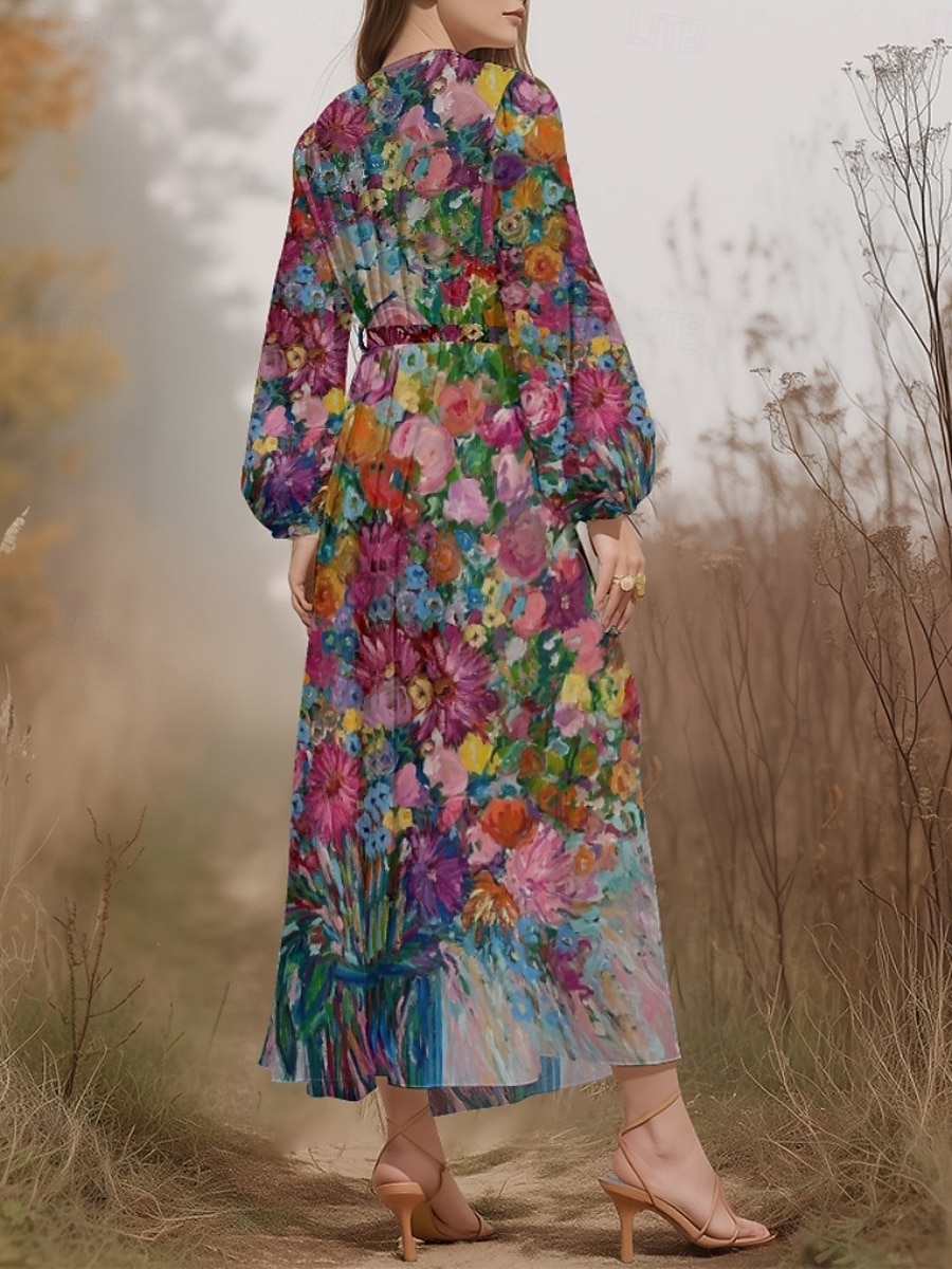 Dames Halflange jurk Casual jurk Chiffon Swingjurk Modern Vakantie Dagelijks Weekend Normale pasvorm Bloemig Vlinder Lange mouw V-hals Blozend Roze Donkergroen Groen Zomer Lente Herfst 2025 - $31.99 –P7
