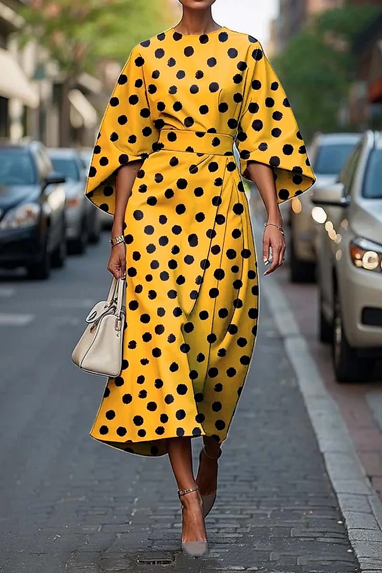 Dames Lange jurk maxi-jurk Swingjurk Zomerjurk Elegant Vleermuismouw Dagelijks Normale pasvorm Bloemig Geometrisch 3/4 mouw Strakke ronde hals Zwart Geel Blozend Roze Zomer Lente 2026 - $29.99 –P1