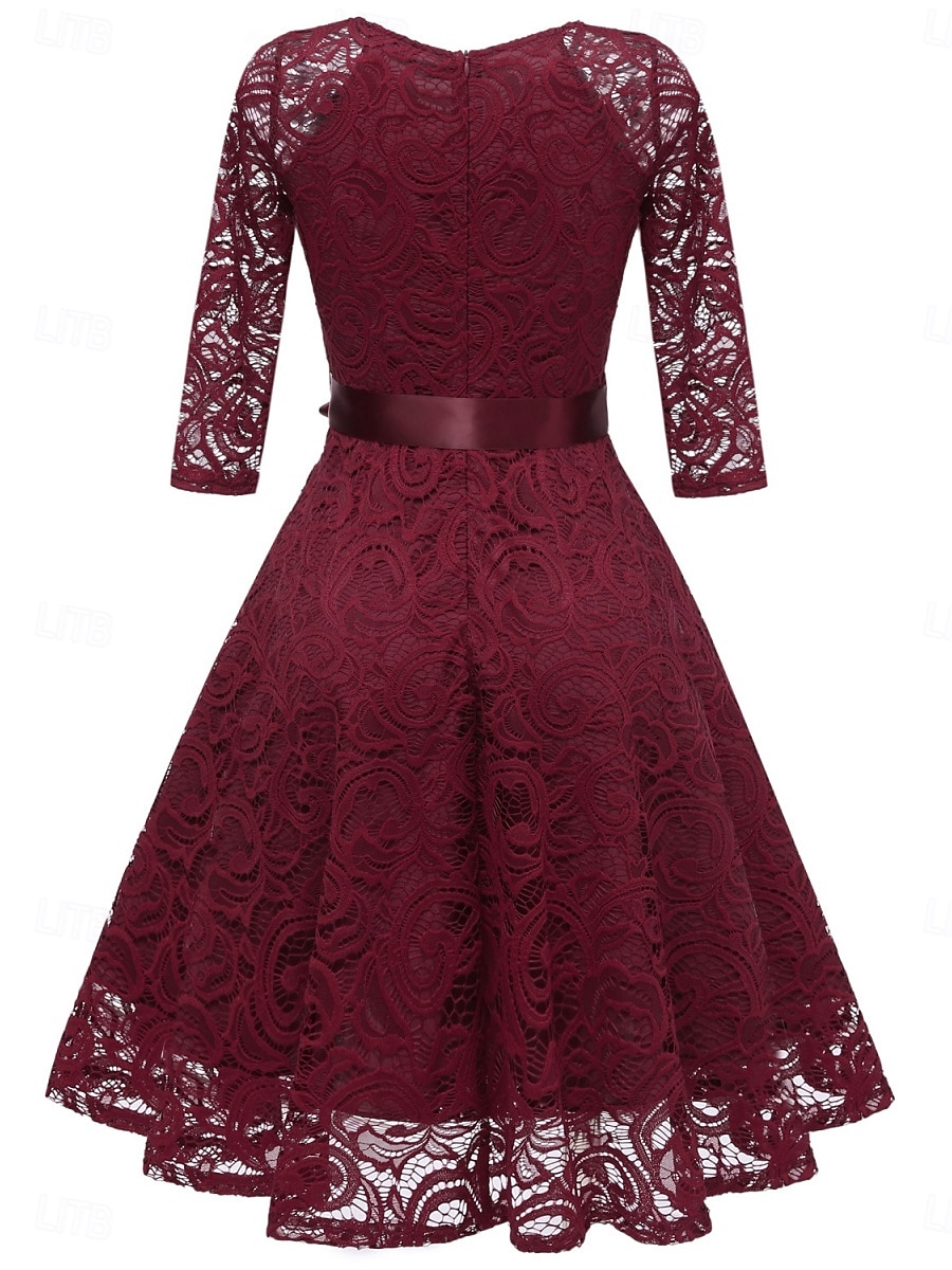 Per donna Abito Midi Abito in Pizzo Abito da Cocktail Abito da invitata a nozze Chiffon Elegante Moda Moderno All'aperto Cocktail party Vestibilità regolare Semplice Manica 3/4 Scollo a V Rosa Vino del 2025 a $31.99 –P3