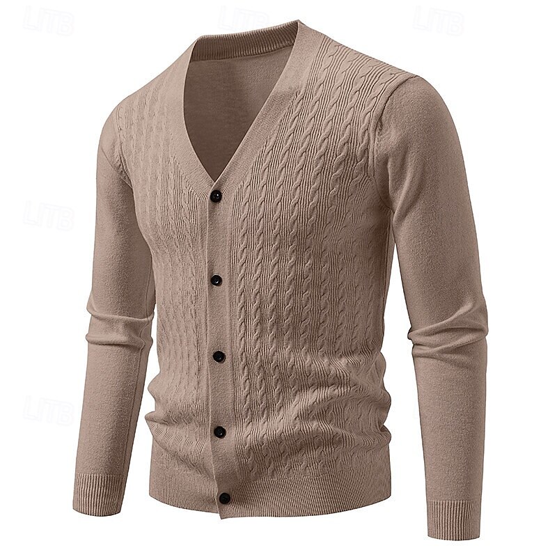 Men's Cardigan Sweater Cropped  Sweater Knit Sweater Ribbed Knit Regular Tops Buttons Jacquard Plain V Neck Fashion Classic Vacation Daily Wear Clothing Apparel Fall Winter Black Navy Blue S M L 2025 - $23.99 –P10