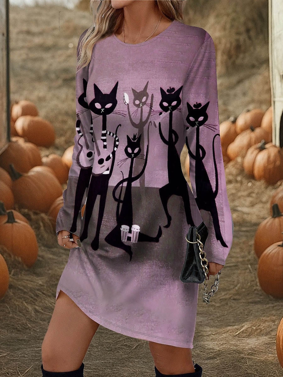 Halloween rochie mini pentru femei rochie tricou rochie tip tricou rochie scurtă rochie de vară vacanță casual petrecere zilnic croială regulată grafică mânecă lungă guler rotund violet fuchsia verde 2025 - $24.99 –P3
