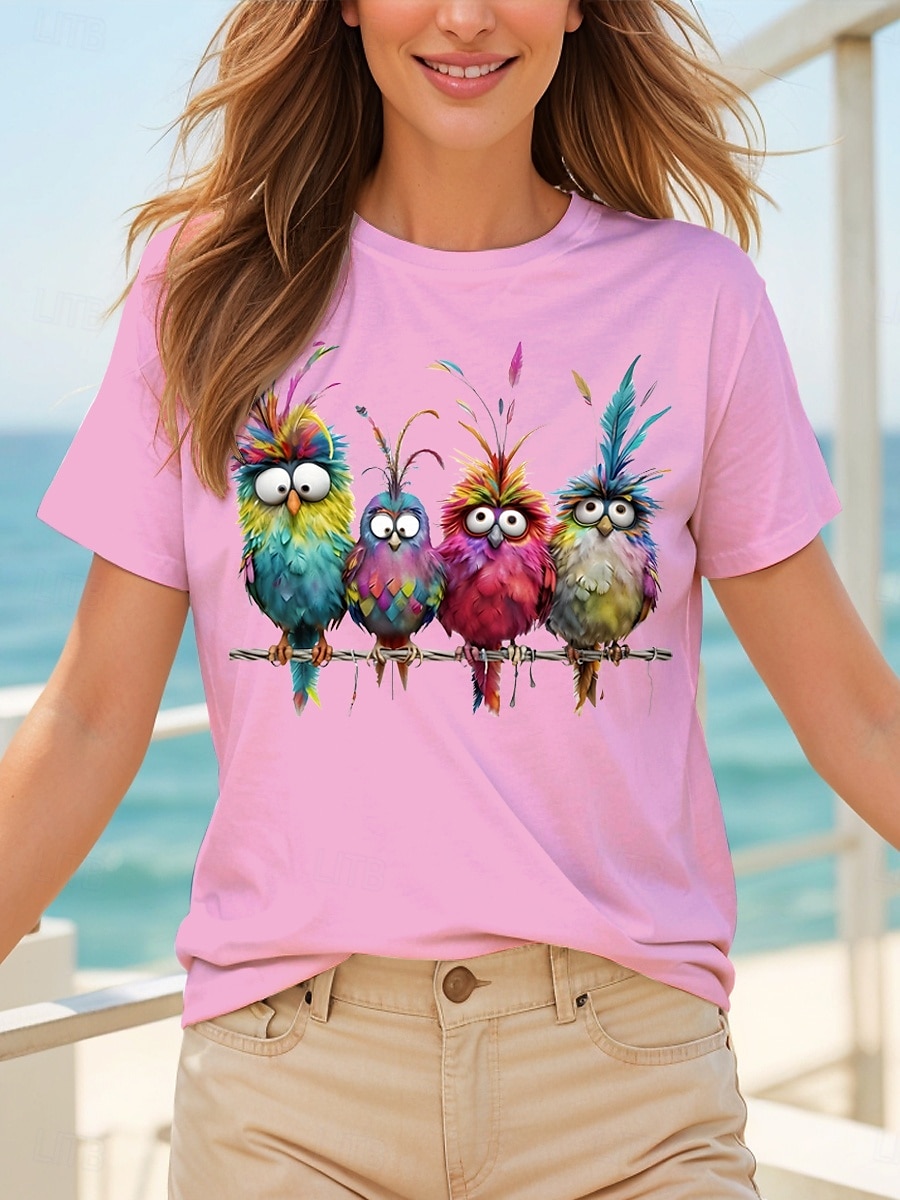 Dame T skjorte Grafisk Dyr Årgang Stilfull Klassisk Kortermet Crew-hals Rund hals Vanlige topper Daglig Helg Trykt mønster Svart Hvit Gul Rosa Blå Sommer Vår 2025 - $19.99 –P5