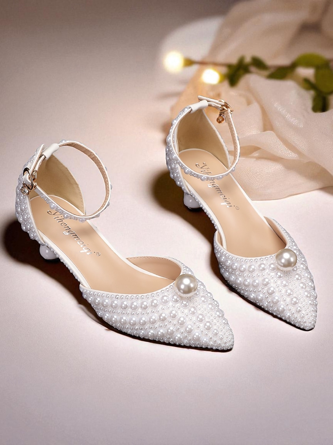 Set di scarpe da sposa da donna con pochette e decorazioni in perle: eleganti tacchi a spillo con cinturino alla caviglia, design con perline e borsa da sera abbinata, perfetti per matrimoni formali del 2025 a $89.99 –P4