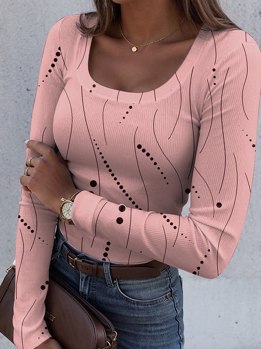 Womens T-shirt Hosszú Ujjú Bordás Grafika Téglalap Nyakú Hosszú Ujjú Hétköznapi Absztrakt Klasszikus Rendszeres Felsők Napi Nyomtatás Fehér Rózsaszín Kék Lila Zöld Tavasz Ősz Előfelvétel 2025 - $24.99 –P6