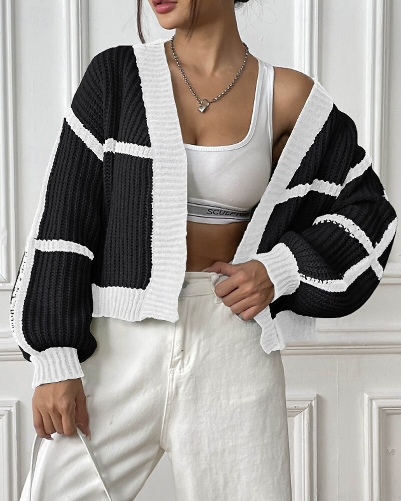 Damen Strickjacke Mode Farbblock Gerippt Kapuze Patchwork Gestrickt Langarm Normale Oberteile Stricken Ferien Ausgehen Wochenende Schwarz Rosa Herbst 2025 - $26.99 –P17