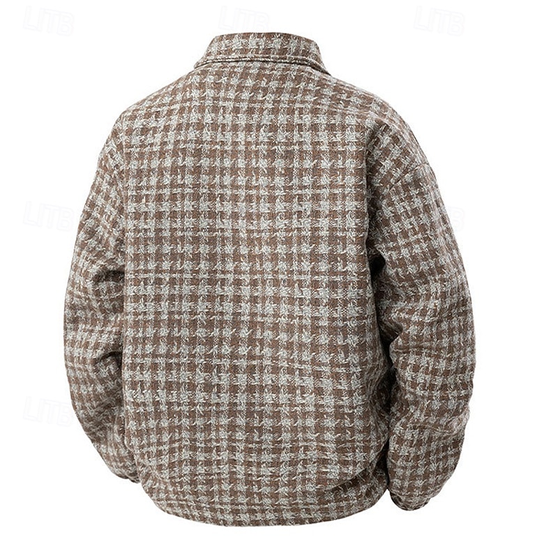 2025年 男性用 軽量ジャケット カジュアルジャケット バケーション 日常 保温 ポケット 秋 冬 チェック ファッション クラシック ラペル レギュラー ブラック カーキ色 グレー ジャケット  コレクション – $52.99 –P13