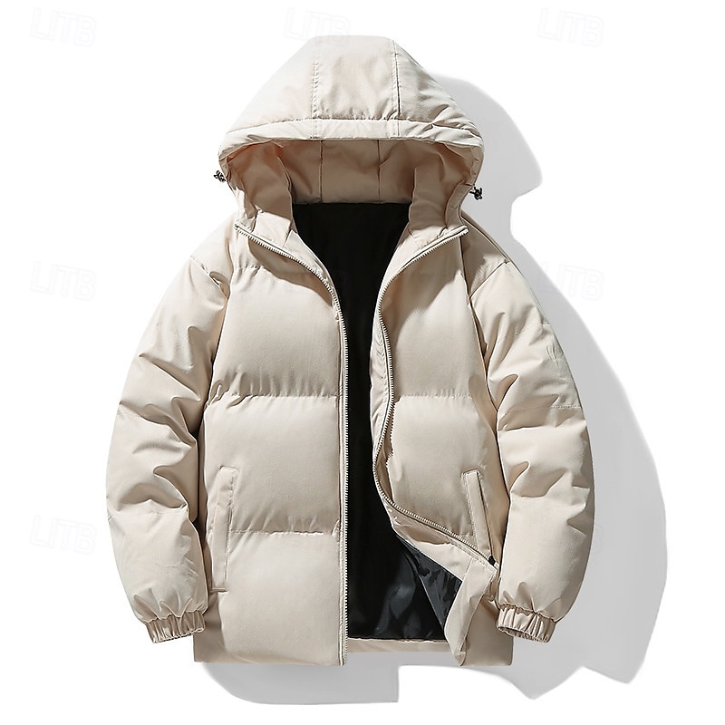 Men's Hiking Jacket Puffer Jacket Winter Jacket Outdoor Thermal Warm Hiking Outfits Hiking Clothes Winter Top Camping / Hiking / Caving Traveling Black White Khaki 2025 - $44.99 –P1