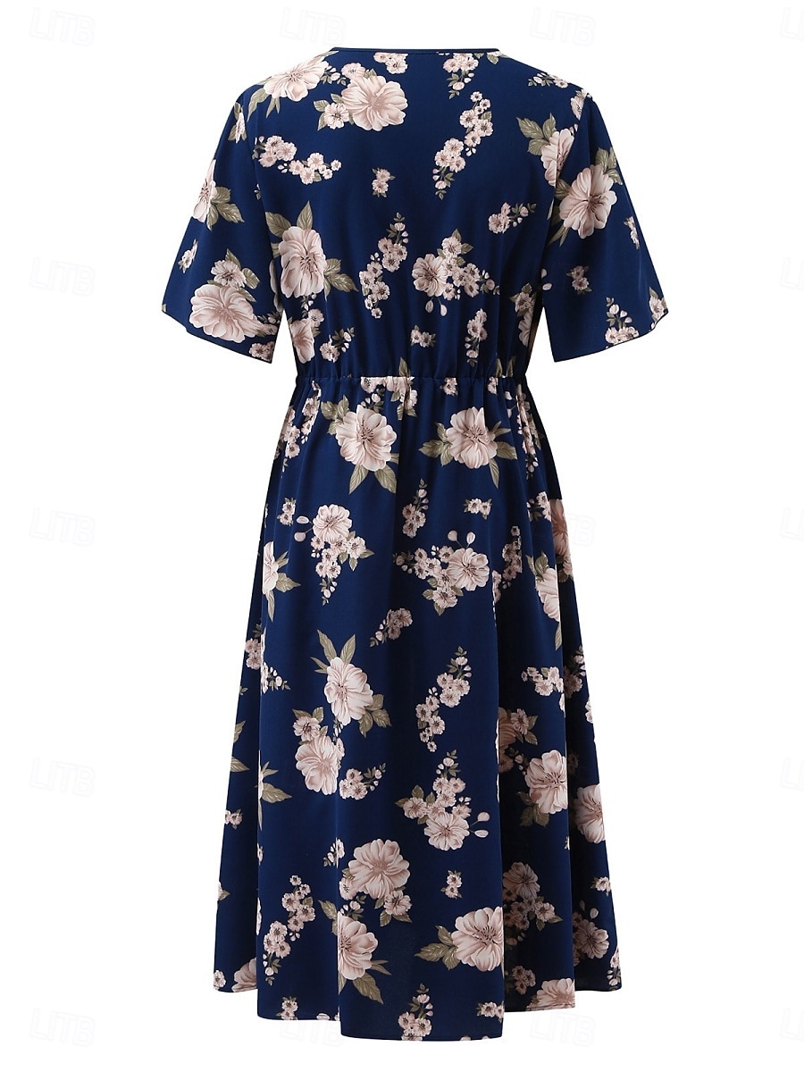 Pentru femei Mărime Plus Rochie casual Floral În V Manșon scurt Vară Primăvară Elegant Modă Modern Casual Rochii Midi Zilnic Concediu Rochie 2025 - $23.99 –P19