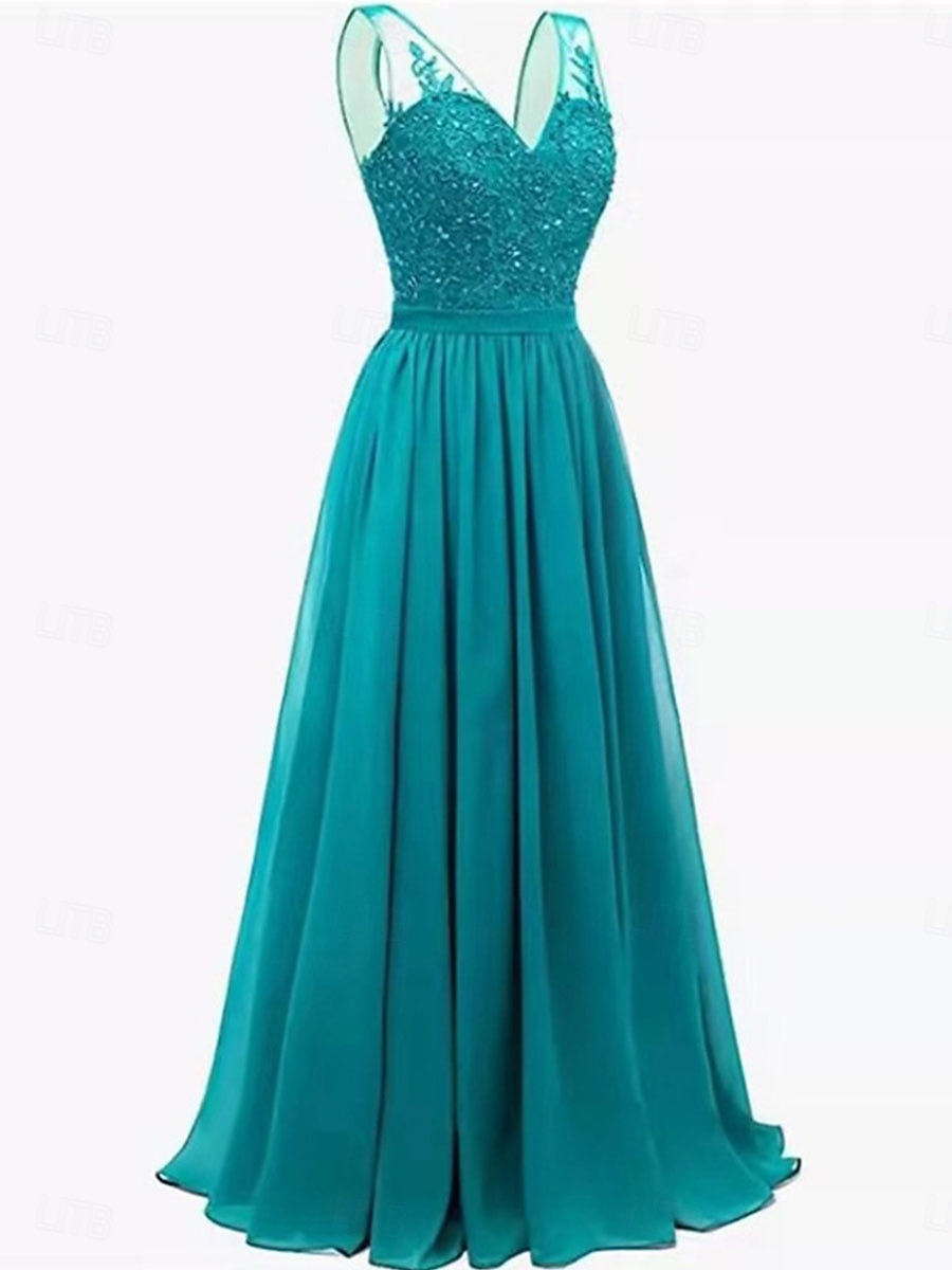 A-Linie Mutter der Braut Kleid Elegant Einfach V-Ausschnitt Bodenlang Ärmellos mit Falten 2025 - $109.99 –P5
