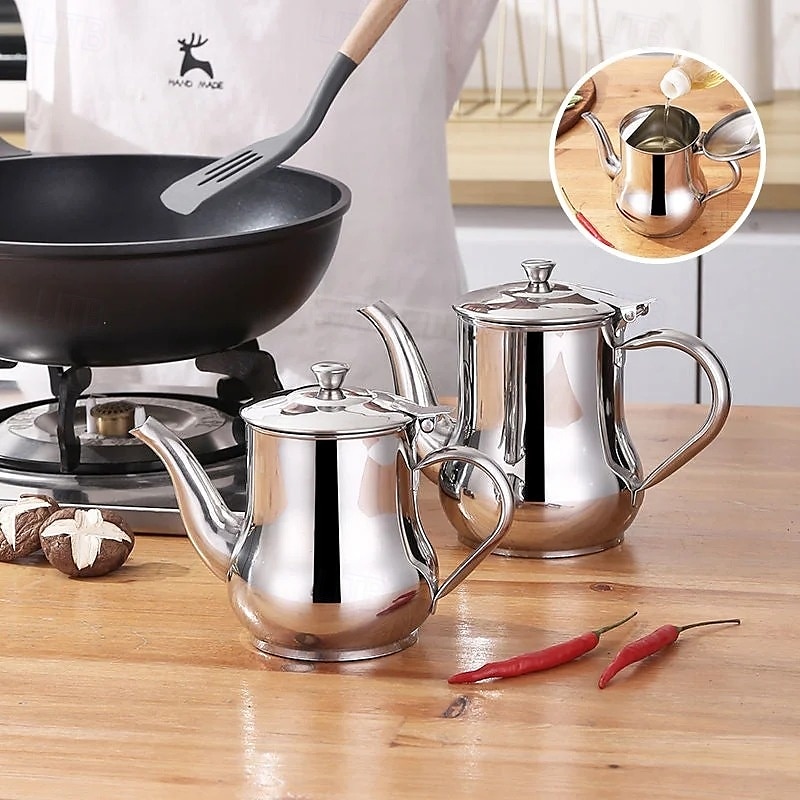 Oliatore in acciaio inox, filtro per olio denso, dispenser per salsa di soia a prova di perdite con filtro a rete, contenitore per condimenti multiuso per cucina domestica, brocca riutilizzabile per del 2025 a $15.99 –P10