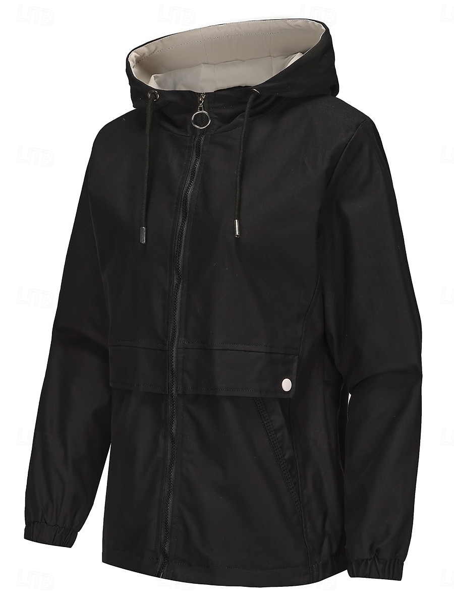 Dam Trenchcoat Hoodiejacka Bekväm Andningsfunktion Dragkedja Ficka Ledigt Slät Semester Gata Dagliga kläder Utekväll Dragkedja Normal Luvtröja Normal Långärmad Ytterkläder Svart Gul Vin Vår Höst 2025 - $51.99 –P3