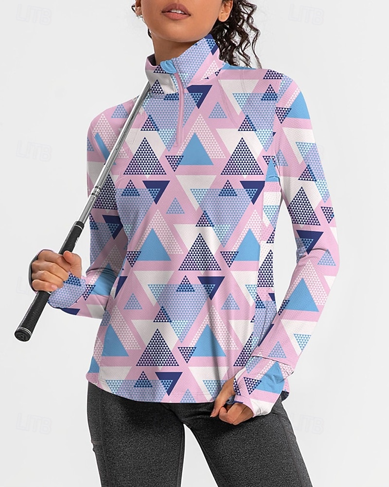 בגדי ריקוד נשים גיאומטרי חולצת POLO חולצת טניס שרוול ארוך דפוס רבע מיקוד Pullover הגנת UV אלסטי נושם טניס גולף פיקלבול צווארון רוכסן חולצה Polo ורוד כחול בגדי טניס 2026 - $25.99 –P3