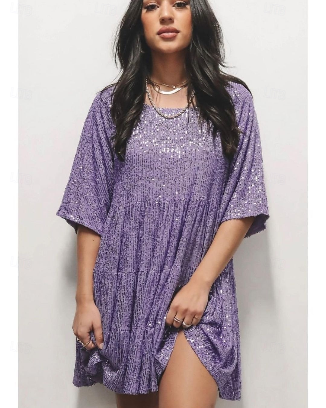 Per donna Mini Abito Abito con Paillettes Abito da Cocktail Moda Moderno Festa serale Cocktail party Vestibilità regolare Semplice Manica Corta Girocollo Argento Grigio nero Nero Bianco Estate del 2025 a $27.99 –P10