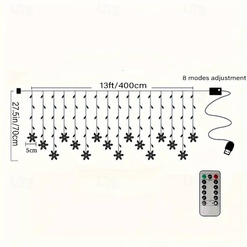 USB-питание 4 м 90 светодиодных гирлянд в виде сосульки со снежинками с 18 акриловыми снежинками 8 режимов с пультом дистанционного управления праздничное украшение для Рождества 1 шт. 2026 - $51.99 –P14