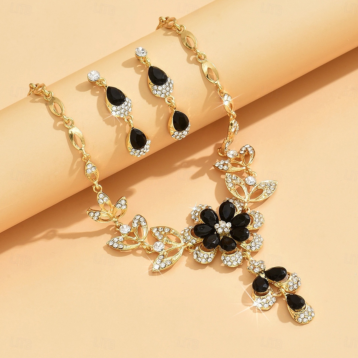 Conjunto de collar y pendientes de cristal azul bañados en oro para mujer con diseño floral: elegante joyería de fiesta para eventos formales y celebraciones nocturnas. 2025 - $14.99 –P1