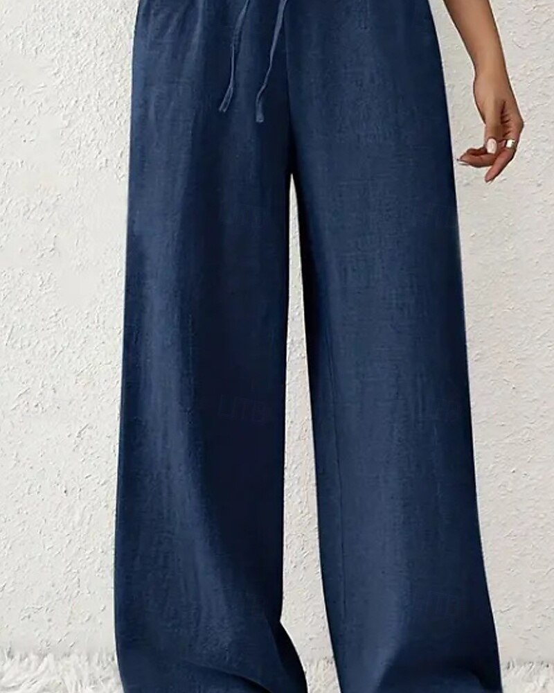 Femmes Jambe large Slacks Streetwear Occasionnel Longueur complète Naturel Uni Avec Poches Conception à cordon élastique Confortable Rue Tenue quotidienne Week-end Noir Rose Vert Véronèse Bleu Automne de 2025 ? $17.99 –P10