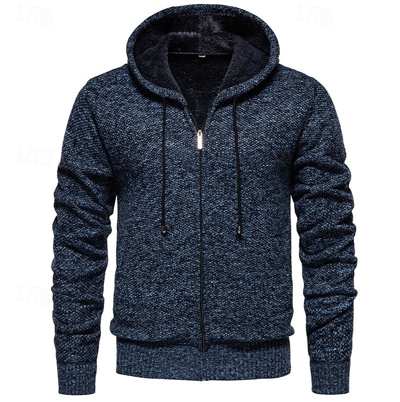 Hombre Chaqueta de Punto Suéter recortado Jersey con cremallera Suéter de punto Estriado Tejer Tops regulares Bolsillo Vellón Plano Con Capucha Moda Clásico Vacaciones Ropa Cotidiana Ropa Otoño 2025 - $21.99 –P10