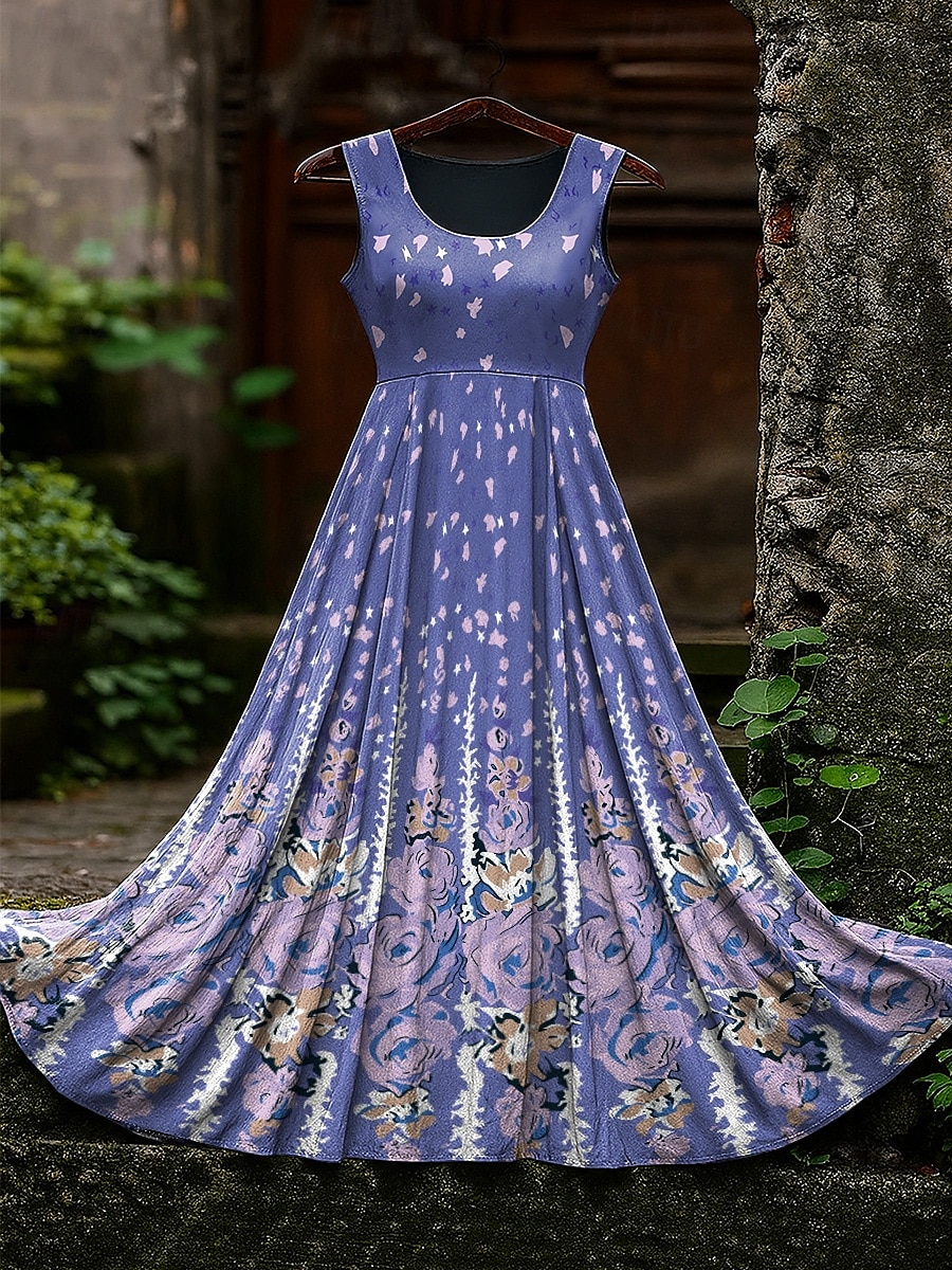 Robe longue vintage viking celtique à motif dégradé pour femme, robe d'été, robe trapèze, robe nuisette, robe plissée, vacances, décontractée, bohème, plage, coupe classique, graphique, sans manches, de 2025 ? $24.99 –P3