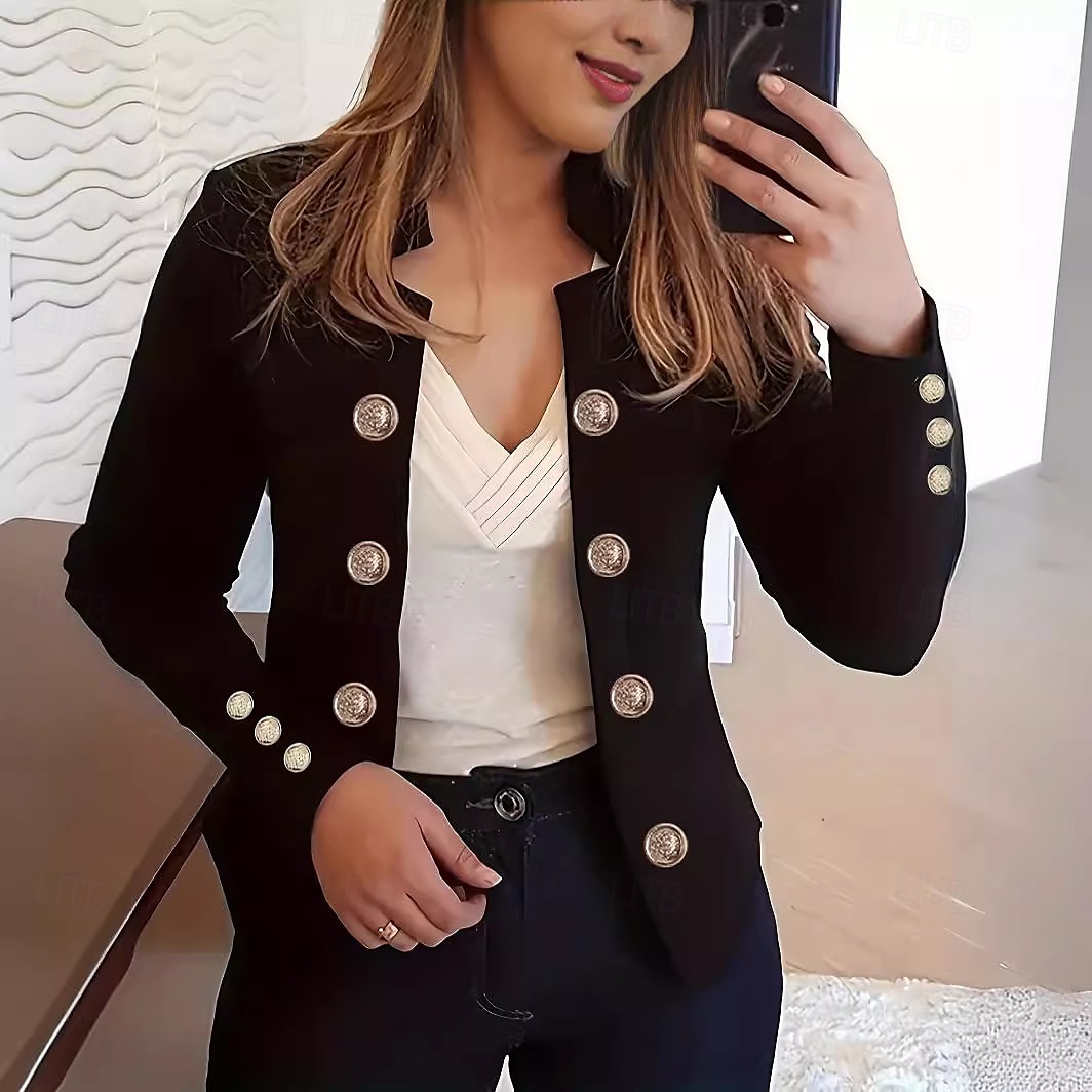 نسائي سترة مريح متنفس Buttons موضة الحديث سهل عمل مناسب للبس اليومي عادية مرتفعة عادي كم طويل ملابس خارجية زهري فاتح أسود أبيض الربيع الخريف 2025 - $23.99 –P4