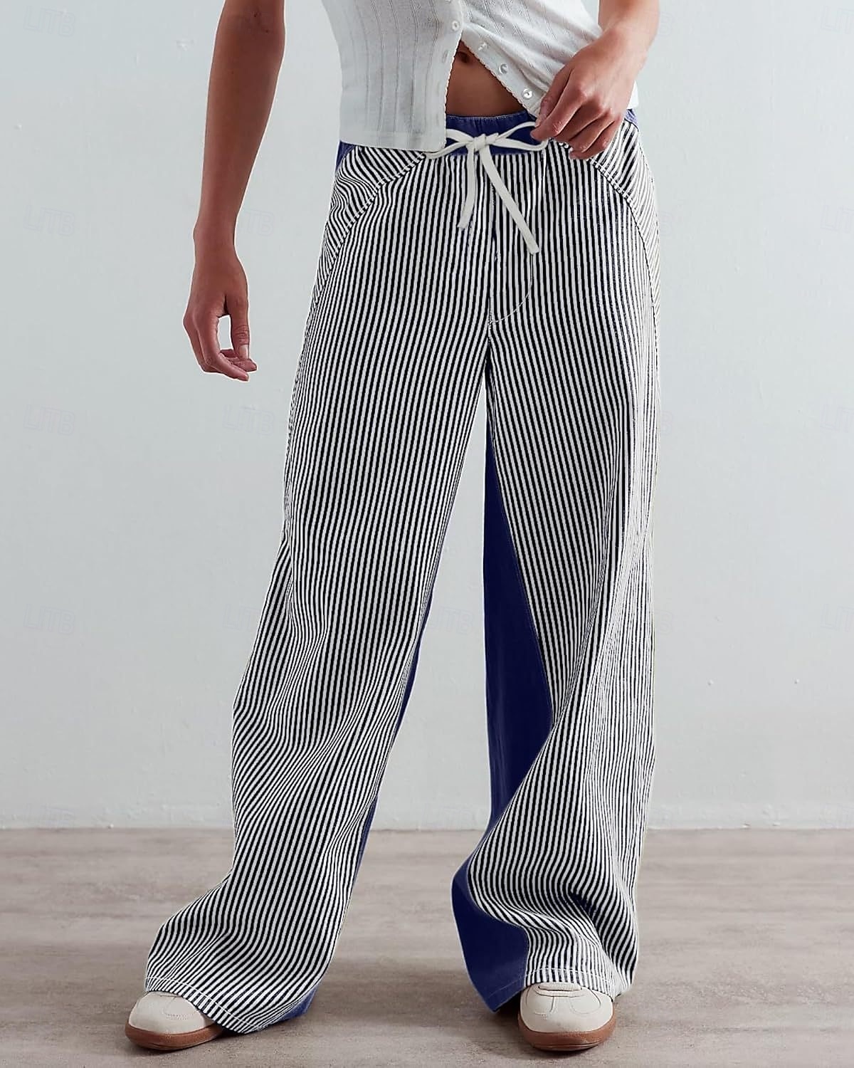 dam bomullsblandad denim culottes vida ben semester vintage snygg full längd medelhög midja randig lapptäcke randig bekväm oelastisk utomhus semester hem marinblå jordgul svart armégrön 2025 - $44.99 –P14