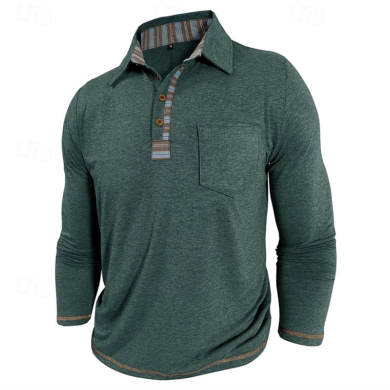Herren Golfshirt Golf Poloshirts Arbeit Lässig Revers Langarm Basic Modern Farbblock Patchwork Knöpfe Frühling Herbst Normale Passform Aprikose Marineblau Blau Grün Hellgrau Dunkelgray Golfshirt 2025 - $25.99 –P16
