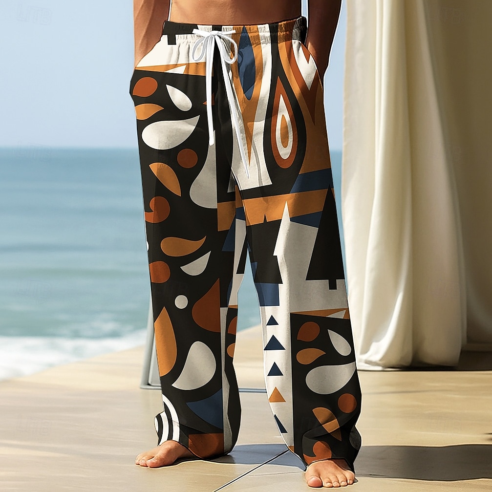 Voor heren Broek Wijde broek Vrijetijdsbroek Elastische tailleband met trekkoord Linnen broek met zakken Geometrisch Kleurenblok Volledige lengte Vakantie Dagelijks Klassieke Stijl Rood blauw 2026 - $27.99 –P1